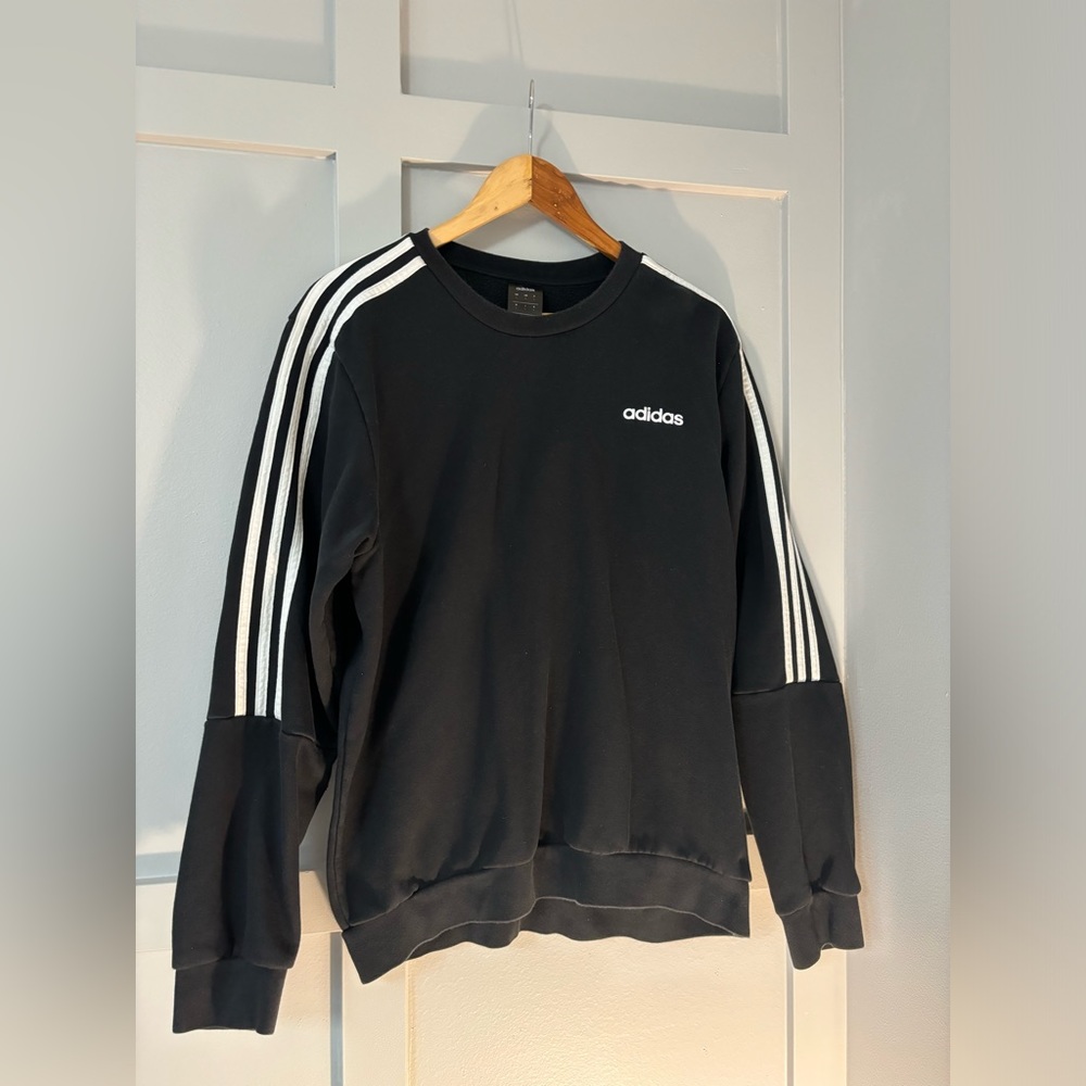 Adidas Side Stripe Round Neck Black Sweatshirt - Picture 2 of 4